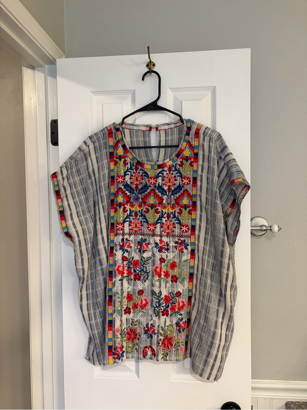 Savanna Jane Embroidered Boho Striped Blouse M/L